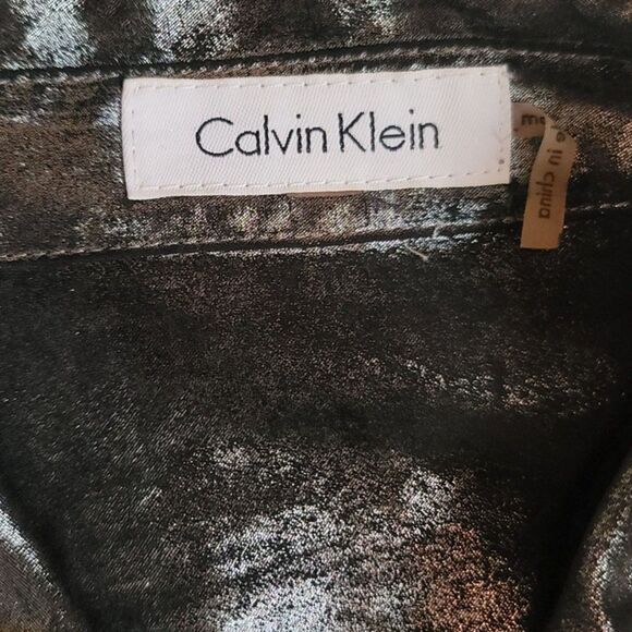 Calvin Klein Black Shimmer Texture Button Up Long Sleeve Top Size M - Picture 5 of 7
